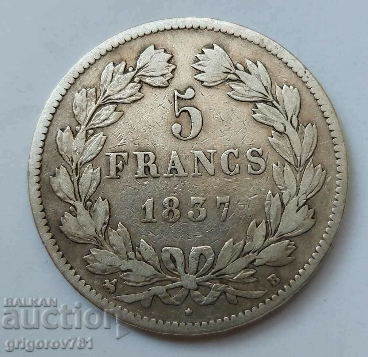 5 Franci Argint Franta 1837 B - Moneda de argint #62