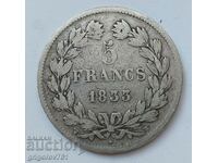 5 франка сребро Франция 1833 W  - сребърна монета #66