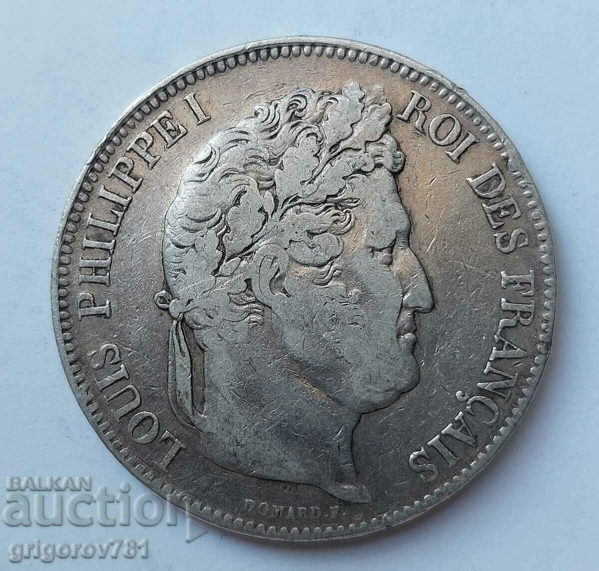 5 франка сребро Франция 1843 W  - сребърна монета #67 с цена € 34.26 | 67.01 лв.