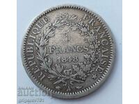 5 Φράγκα Ασήμι Γαλλία 1848 Α - Ασημένιο νόμισμα #70