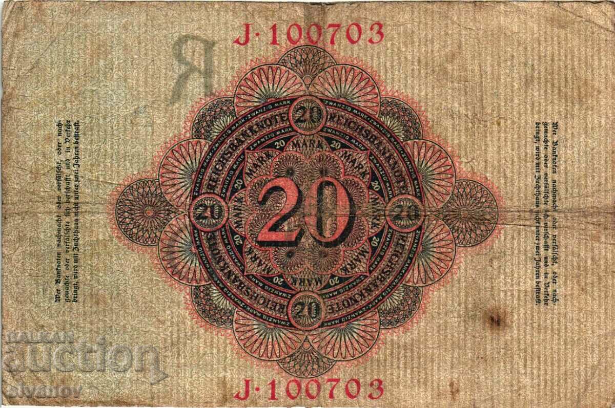Auction Germany 20 Marks 1910 6 digit number #4347 Auction Germany 20 Marks 1910 6 digit number #4347