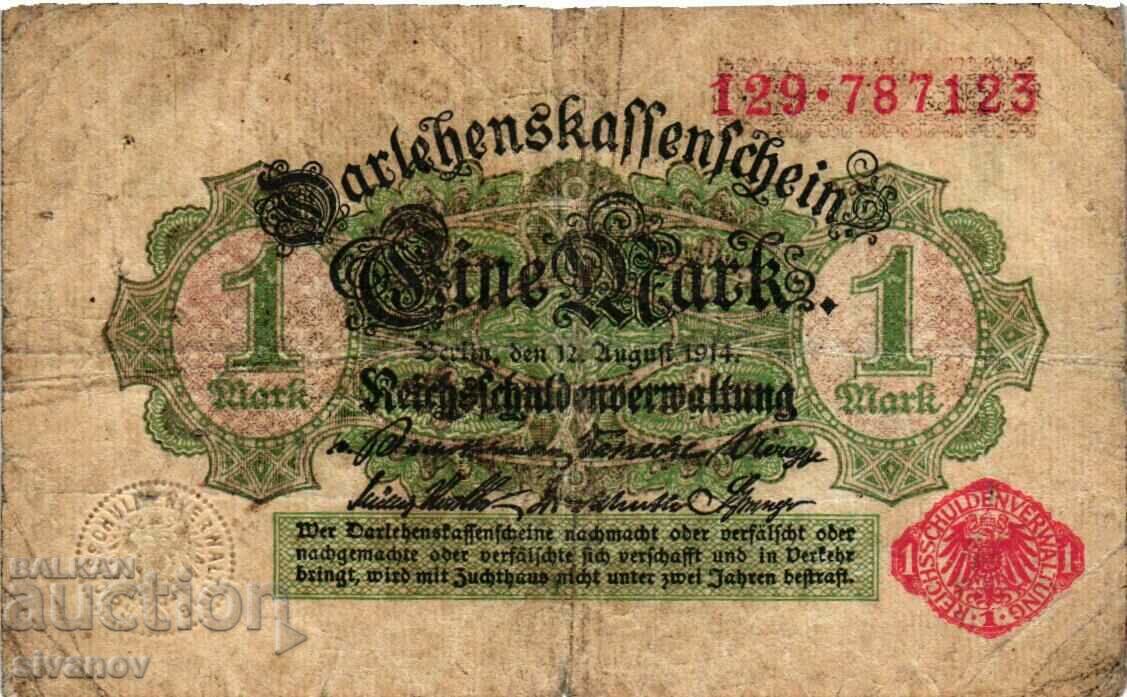 Germany 1 Mark 1914 red number, white background #4352 with price 3.49 BGN | € 1.78 Germany 1 Mark 1914 red number, white background #4352 with price 3.49 BGN | € 1.78