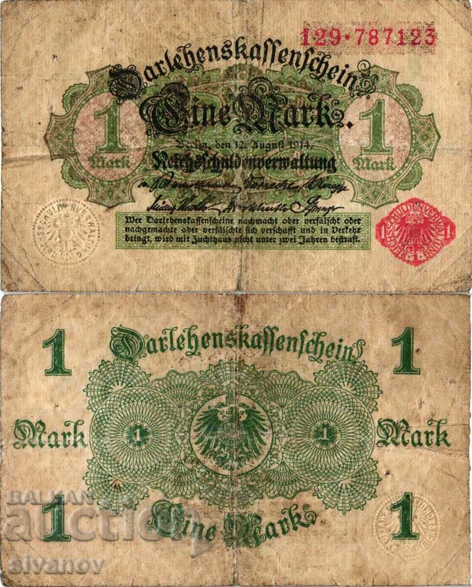 Γερμανία 1 Mark 1914 κόκκινος αριθμός, λευκό φόντο #4352