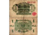 Γερμανία 1 Mark 1914 κόκκινος αριθμός, λευκό φόντο #4352