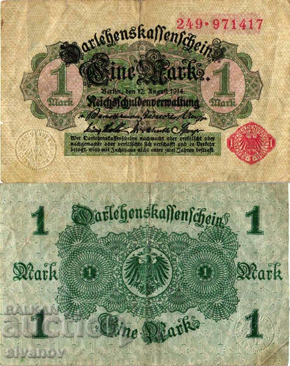 Γερμανία 1 Σφραγίδα 1914 κόκκινος αριθμός, έγχρωμο φόντο #4353