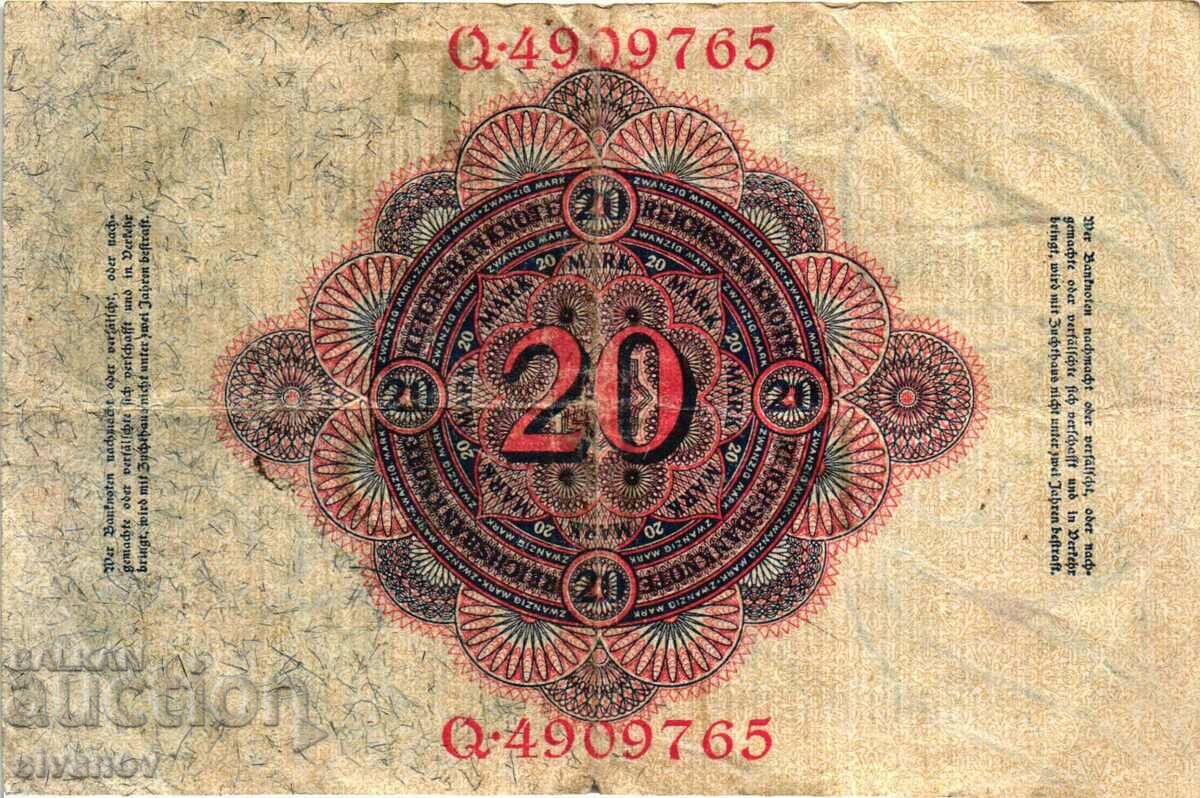 Auction Germany 20 Marks 1914 7 digit number #4357 Auction Germany 20 Marks 1914 7 digit number #4357