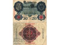 Germany 20 Marks 1914 7 digit number #4357