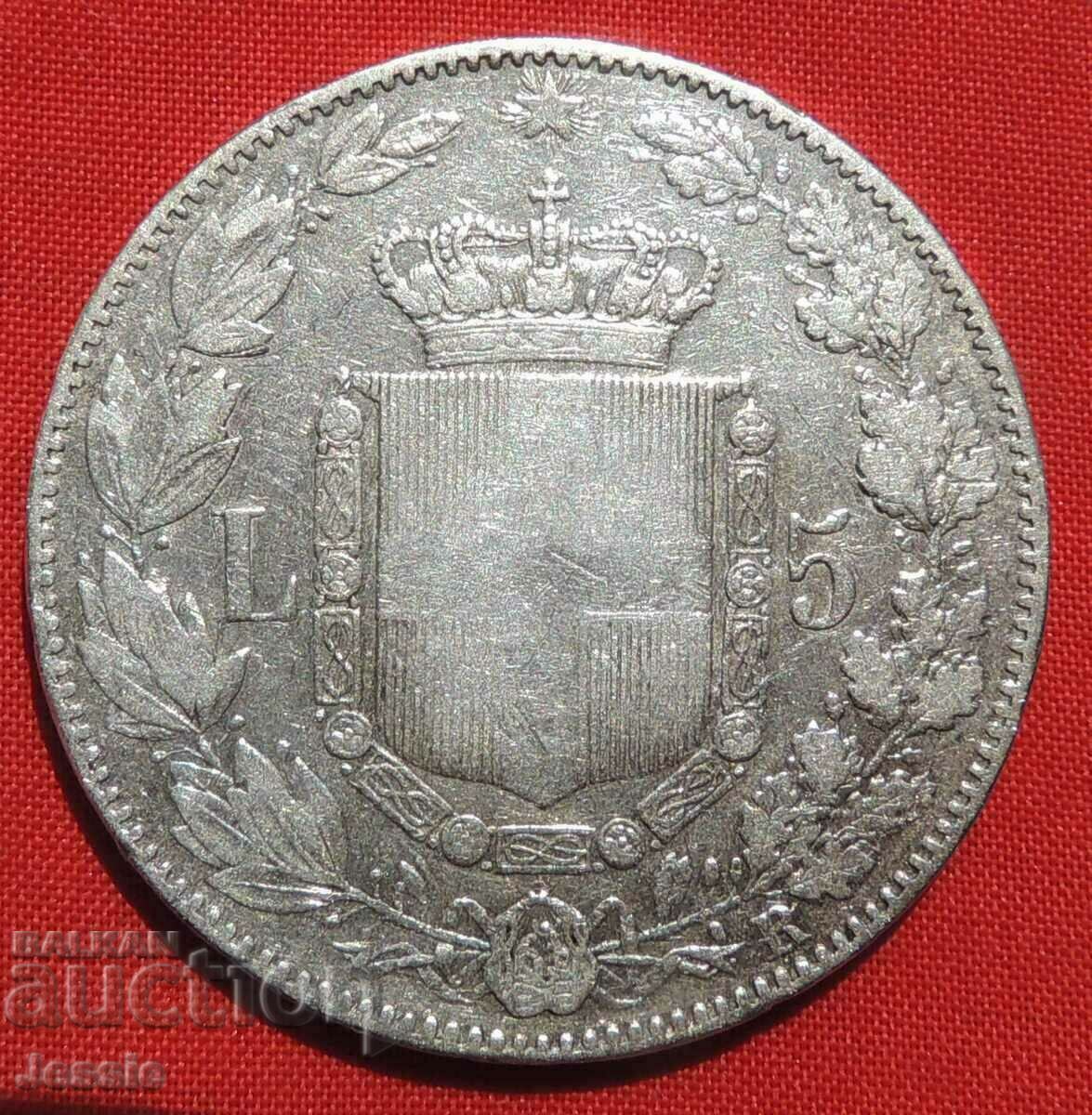 5 Lire 1879 R Italy silver NO MADE IN CHINA !