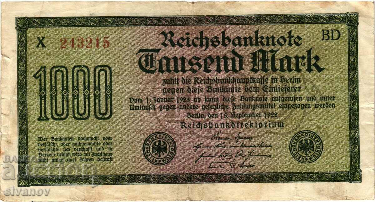 Germany 1000 Marks 1922 #4368 with price 2.99 BGN | € 1.53 Germany 1000 Marks 1922 #4368 with price 2.99 BGN | € 1.53