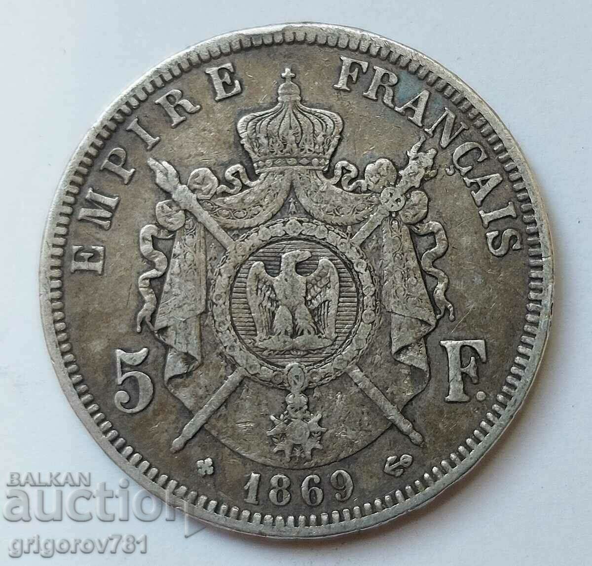 5 Φράγκα Ασήμι Γαλλία 1869 BB - Ασημένιο νόμισμα #71 με τιμή € 34.26 | 67.01 BGN