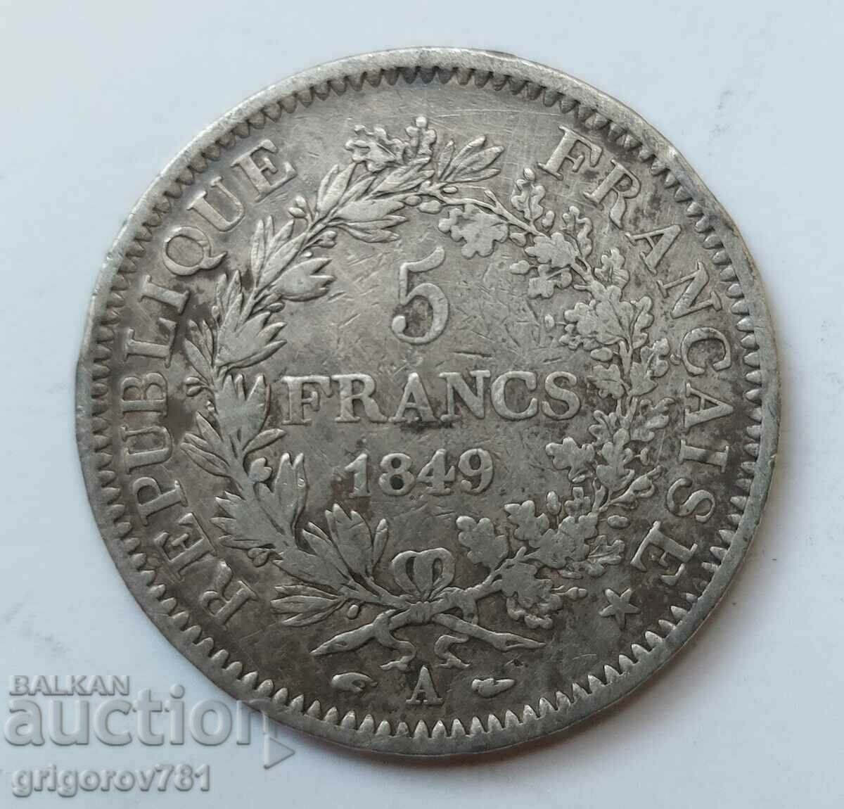 5 франка сребро Франция 1849 А - сребърна монета #78