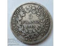 5 франка сребро Франция 1849 ВВ - сребърна монета #79