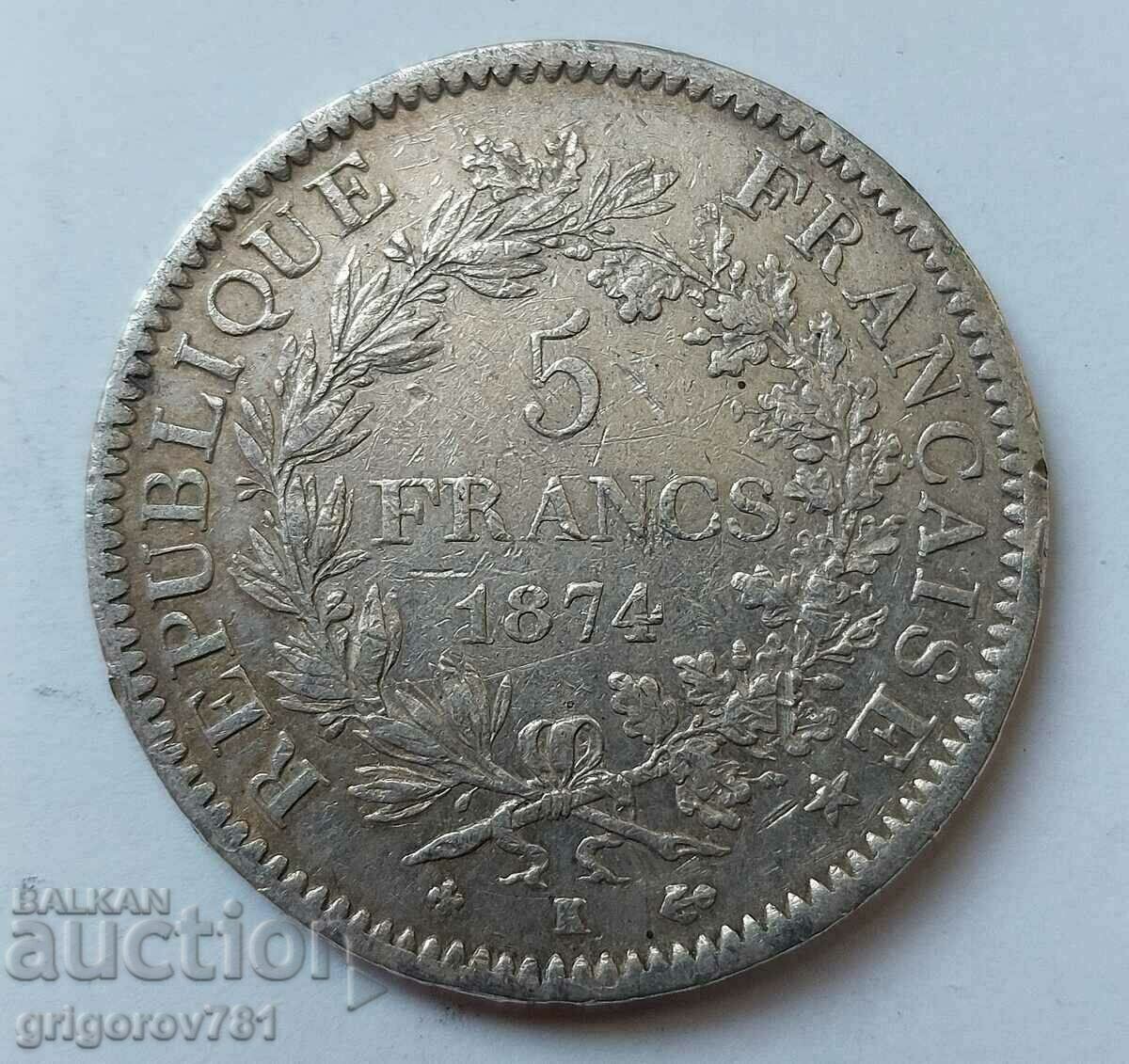 5 франка сребро Франция 1874 К - сребърна монета #80