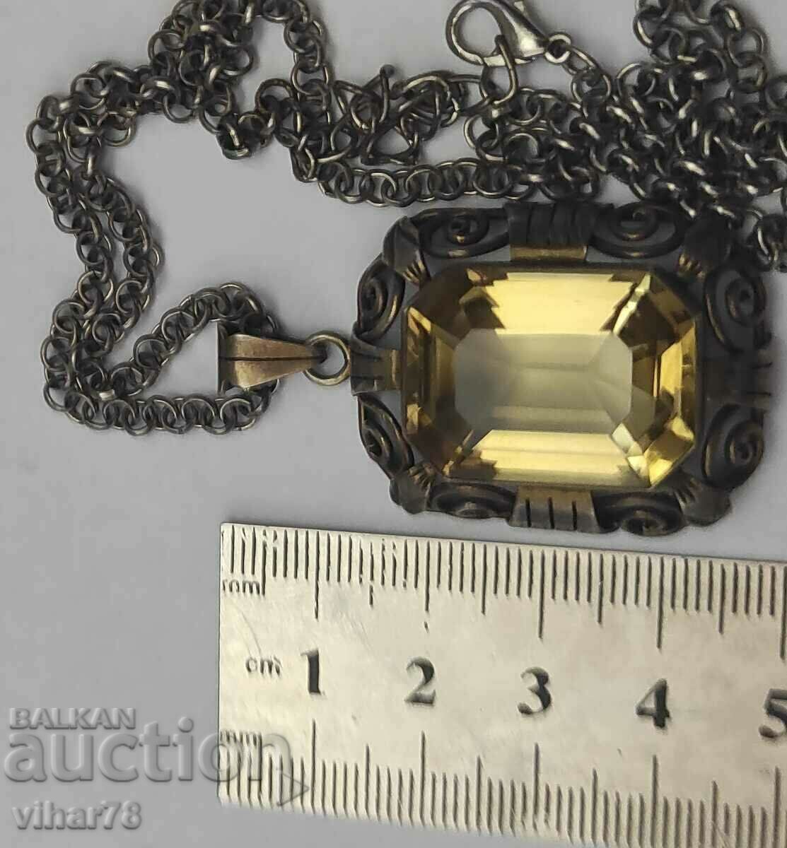 Auction OLD HUGE CITRINE SILVER PENDANT Auction OLD HUGE CITRINE SILVER PENDANT