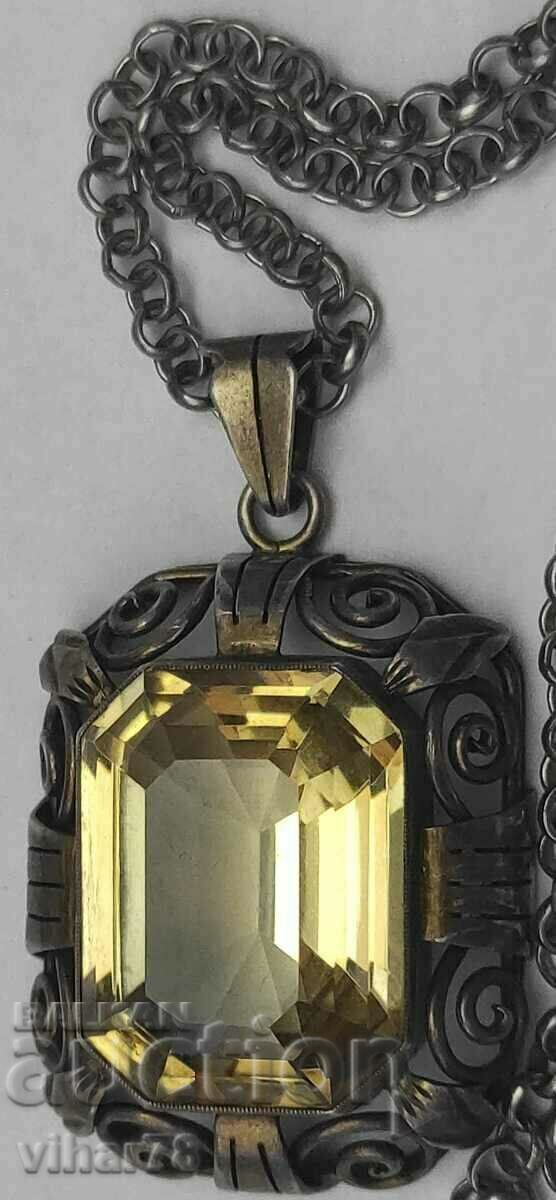 OLD HUGE CITRINE SILVER PENDANT - 5 OLD HUGE CITRINE SILVER PENDANT - 5