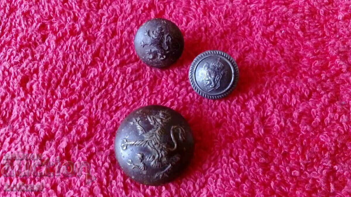 Lot of 3 Old Military Buttons Principality Kingdom of Bulgaria