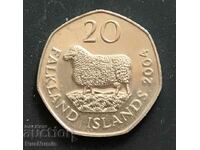 Фолкландски острови. 20 пенса 2004 г. UNC.