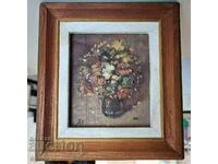 Pictură, vază cu flori, vopsele în ulei, Lubomir Doychev, 16X18 cm