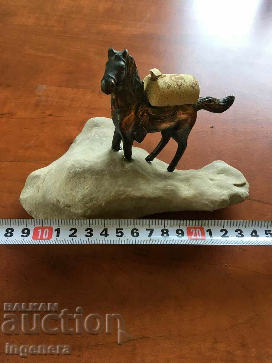 HORSE FIGURE METAL AND NATURAL STONE
