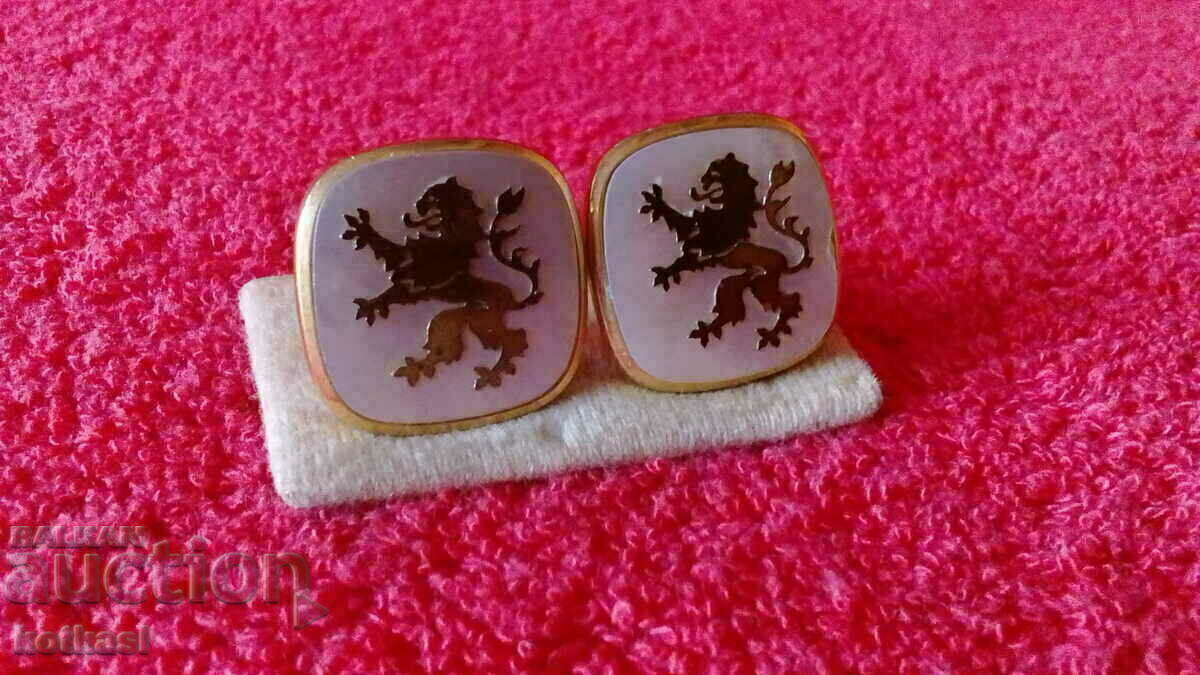 Auction  Old Metal Cufflinks Mother of Pearl Lions Buttonholes