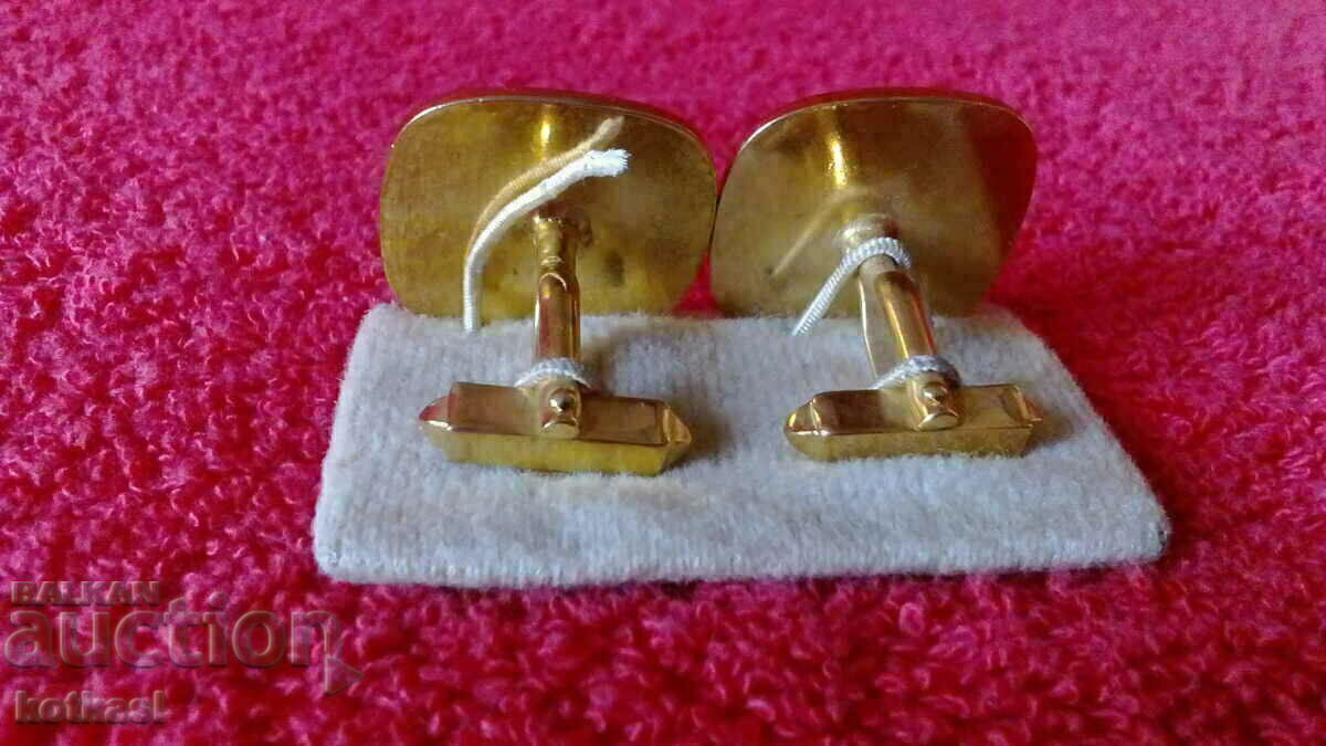 Old Metal Cufflinks Mother of Pearl Lions Buttonholes - 5