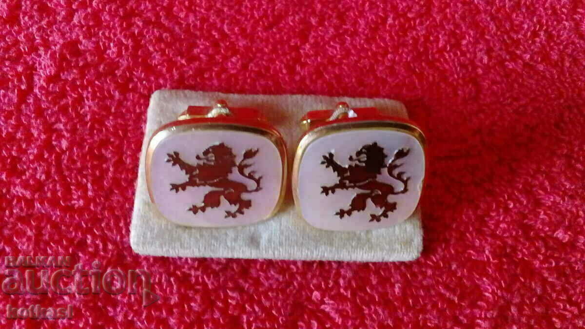 Old Metal Cufflinks Mother of Pearl Lions Buttonholes - 6