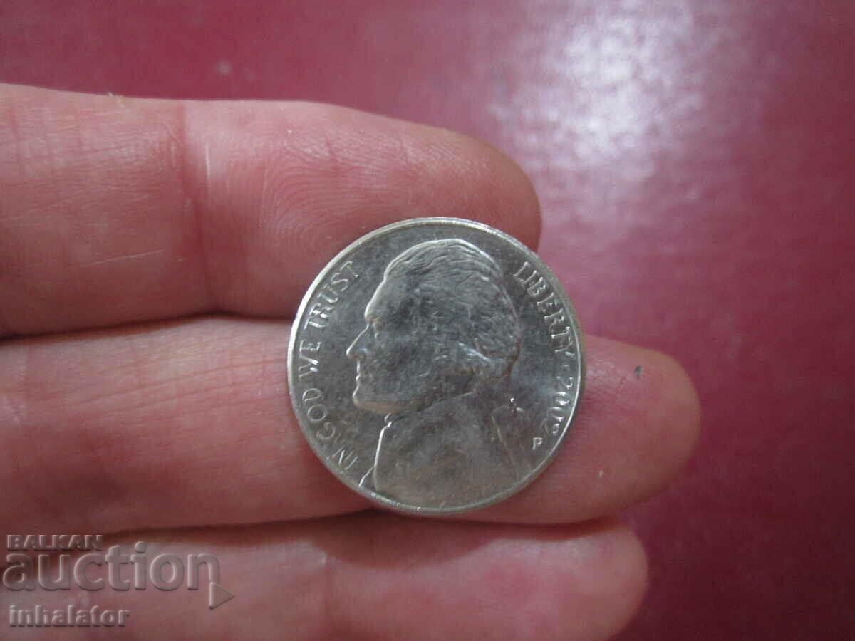 2002 год САЩ 5 цента буква Р