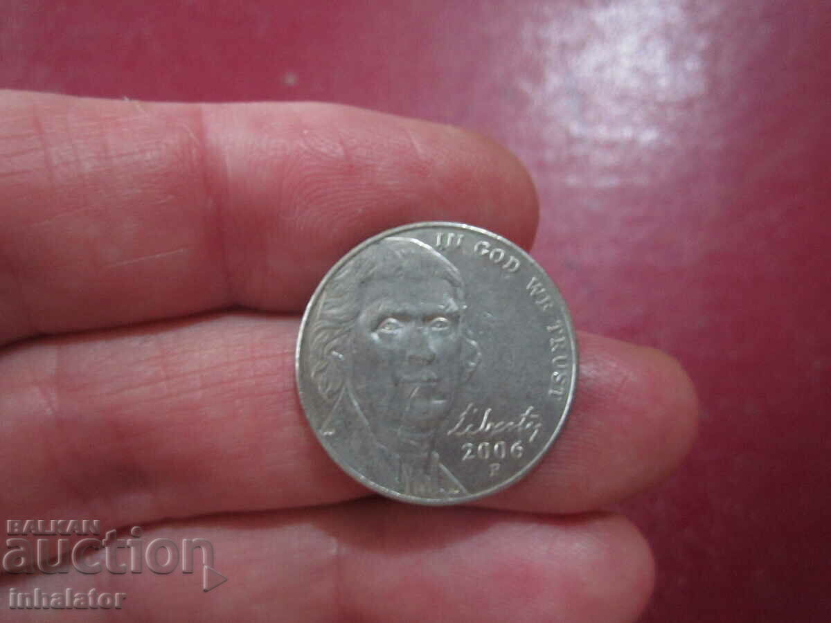 2006 год САЩ 5 цента буква Р