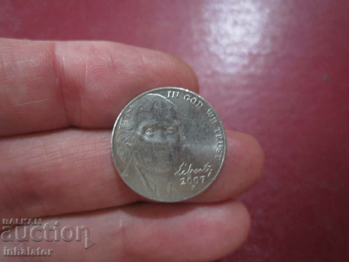 2007 год САЩ 5 цента буква Р