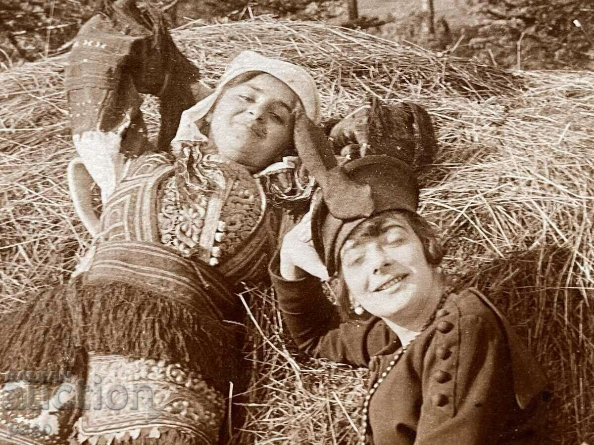 Auction Woman in Macedonian costume Two women in haystack old photo Auction Woman in Macedonian costume Two women in haystack old photo