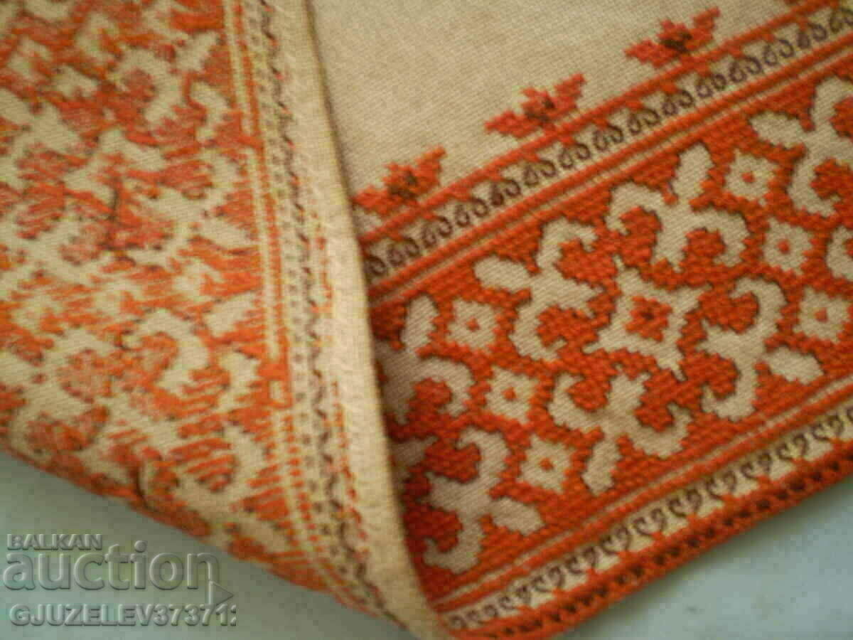 Παράδοση Κεντημένο στο χέρι λινό τραπεζομάντιλο πορτοκαλί κέντημα Παράδοση Κεντημένο στο χέρι λινό τραπεζομάντιλο πορτοκαλί κέντημα