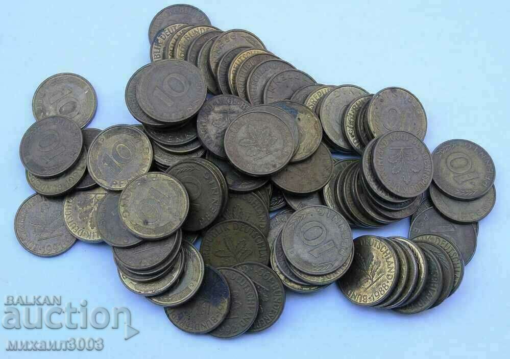 LOT OF 100 NUMBERS OF 10 FENNINGS GFR DIFFERENT YEARS with price 39.00 BGN | € 19.94 LOT OF 100 NUMBERS OF 10 FENNINGS GFR DIFFERENT YEARS with price 39.00 BGN | € 19.94