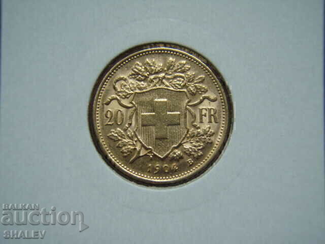 20 franci 1904 Elveția - AU/Unc (aur) cu preț € 849.89 | 1662.25 BGN