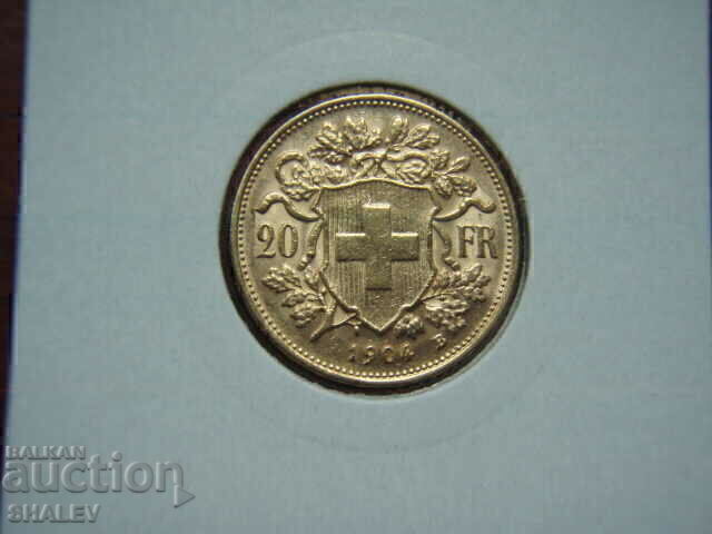 Аукцион 20 Francs 1904 Switzerland (Швейцария) - AU/Unc (злато)