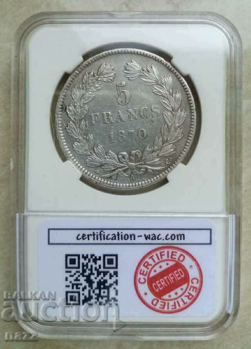 France 5 francs 1870 A Serres no inscription / silver