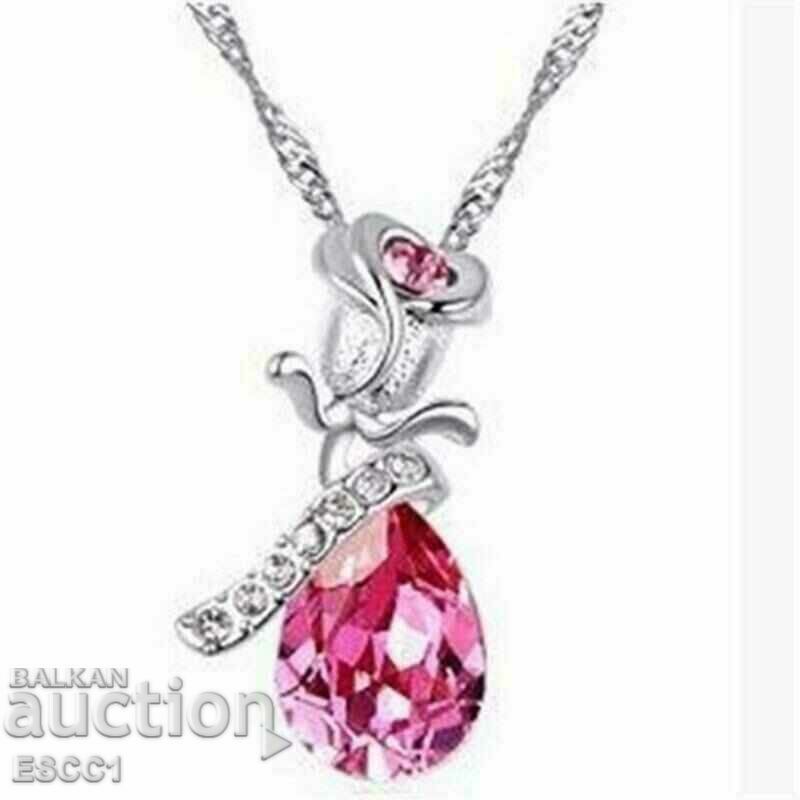 Necklace Water Drop red Rose crystal
