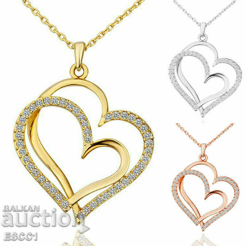 Double heart crystal necklace with price 8.50 BGN | € 4.35 Double heart crystal necklace with price 8.50 BGN | € 4.35