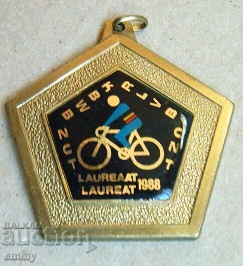 Medal sign "Winner" cyclist, bicycle, wheel - Belgium with price 7.00 BGN | € 3.58 Medal sign "Winner" cyclist, bicycle, wheel - Belgium with price 7.00 BGN | € 3.58