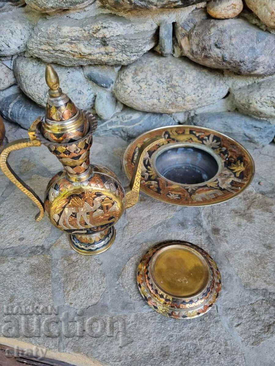 Auction  A unique bronze kettle with plates. Bronze jug.