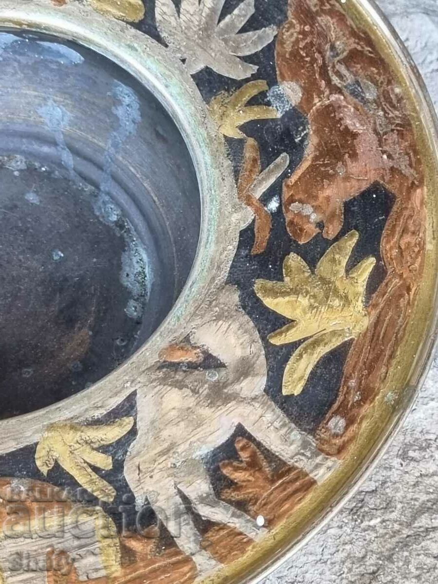 A unique bronze kettle with plates. Bronze jug. - 7