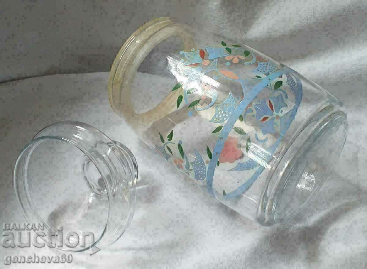Auction Vintage large painted glass kitchen jar Auction Vintage large painted glass kitchen jar