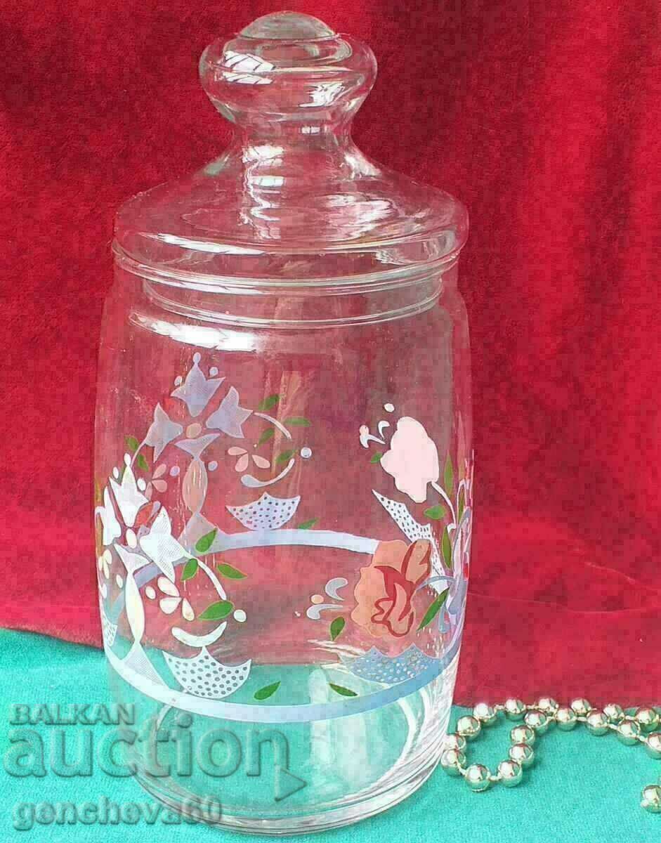 Vintage large painted glass kitchen jar Vintage large painted glass kitchen jar