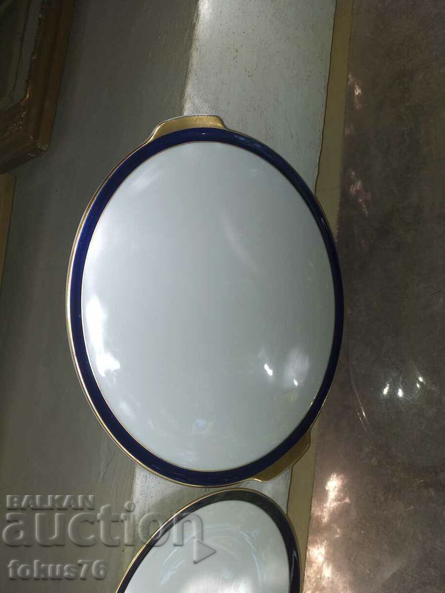 Auction Porcelain Edelstein Bavaria gold cobalt lot 6 plates and platter Auction Porcelain Edelstein Bavaria gold cobalt lot 6 plates and platter