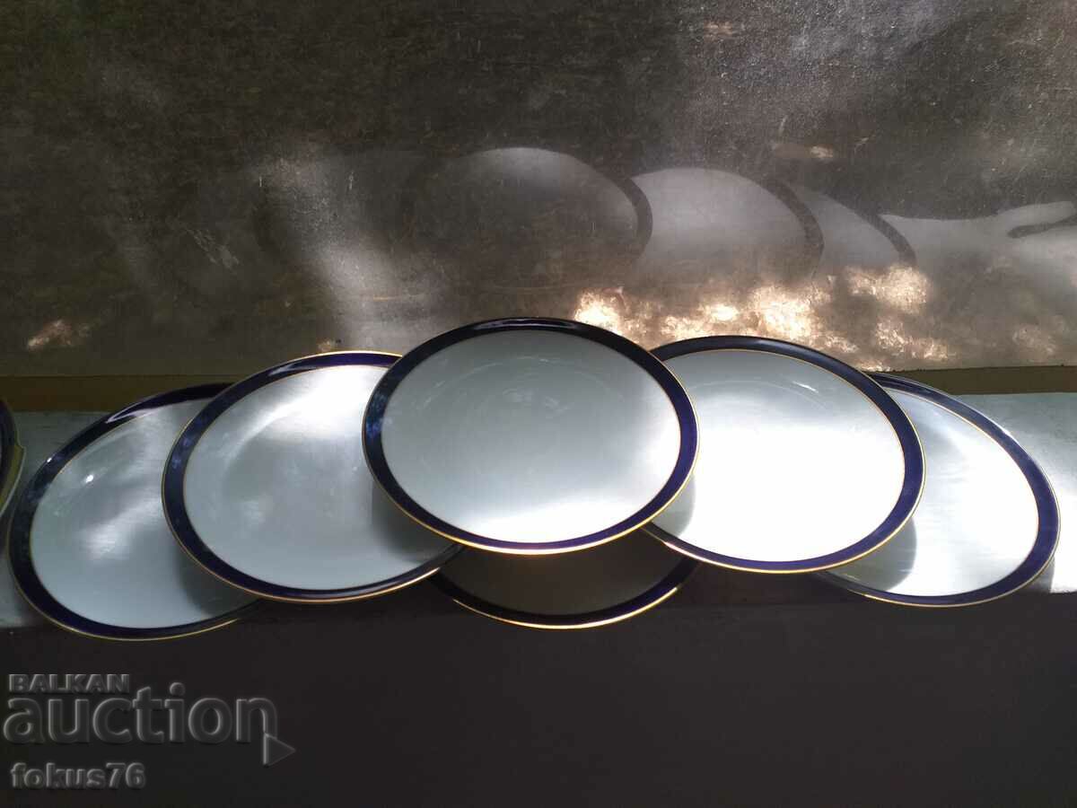 Porcelain Edelstein Bavaria gold cobalt lot 6 plates and platter - 6 Porcelain Edelstein Bavaria gold cobalt lot 6 plates and platter - 6