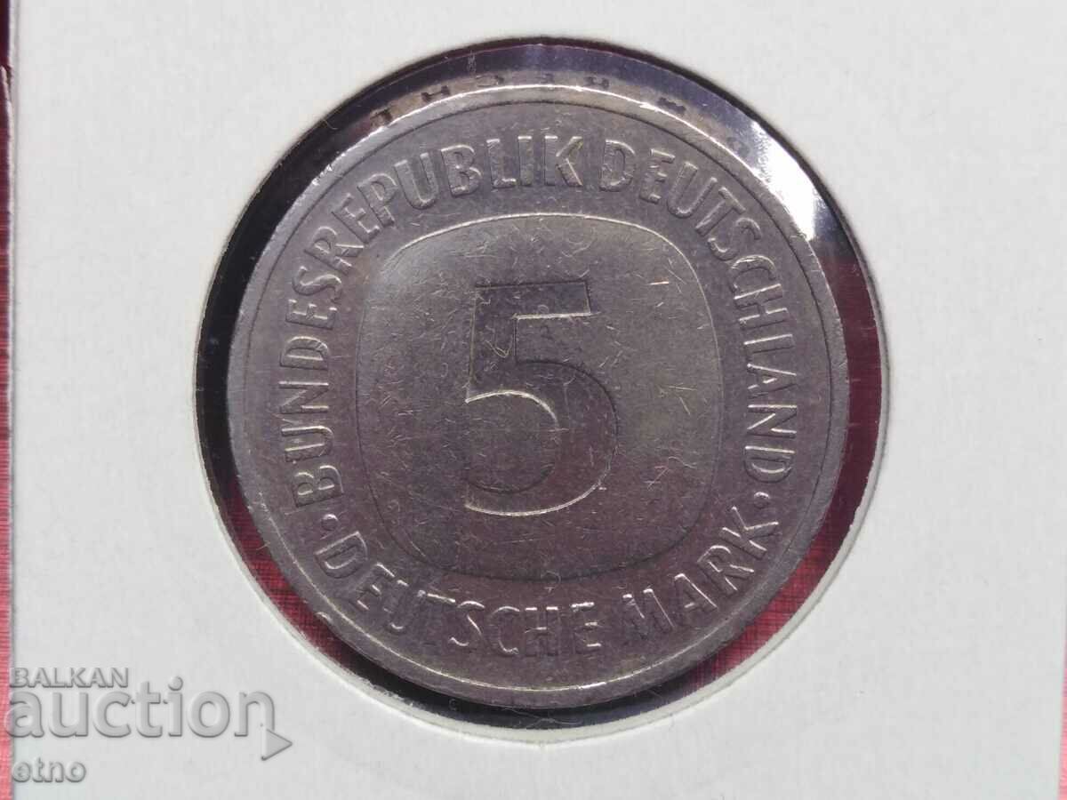 GERMANIA 5 MARC 1991 G, monedă, monede cu preț 10.00 BGN | € 5.11 GERMANIA 5 MARC 1991 G, monedă, monede cu preț 10.00 BGN | € 5.11