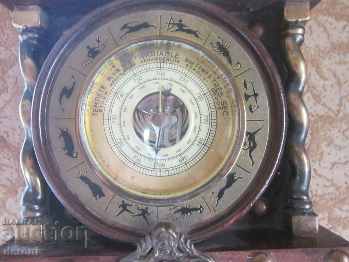 Auction  Unique bronze barometer with thermometer in a box