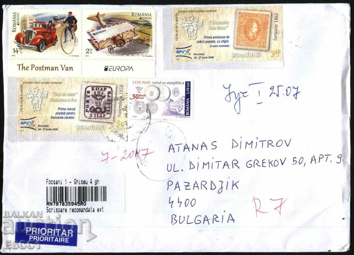 Traveled envelope with Europa SEPT 2013 stamps from Romania