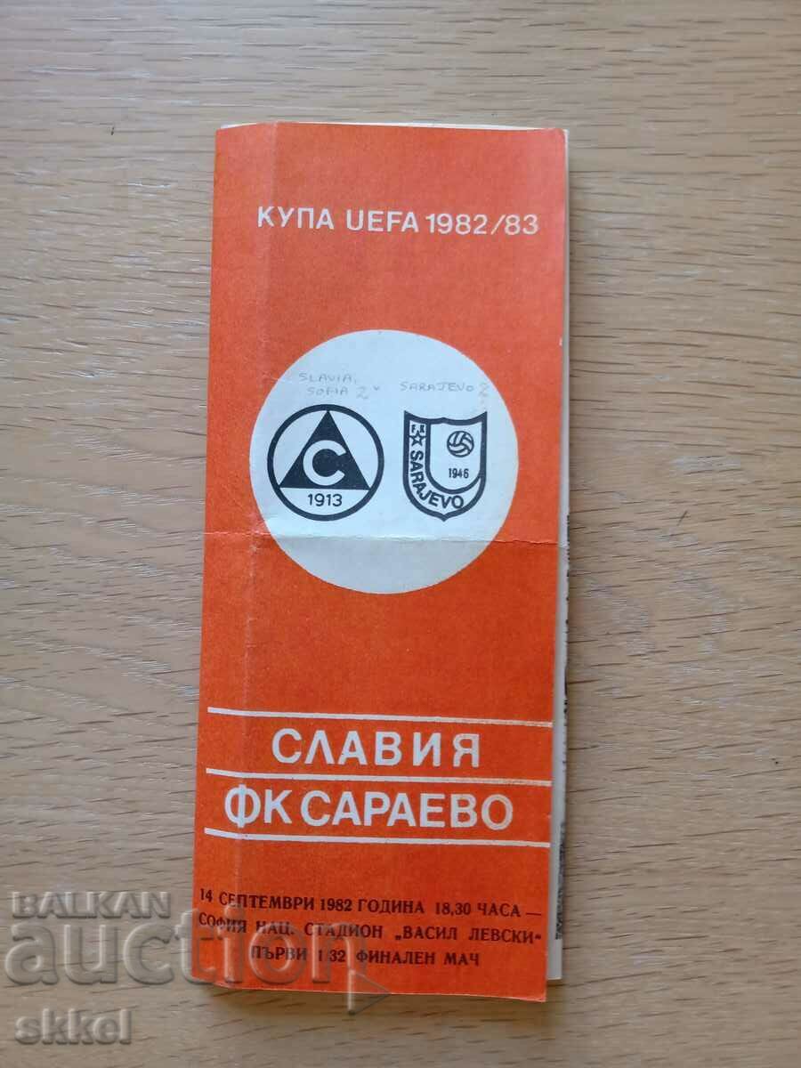 Πρόγραμμα ποδοσφαίρου Slavia - FC Sarajevo 1982 UEFA