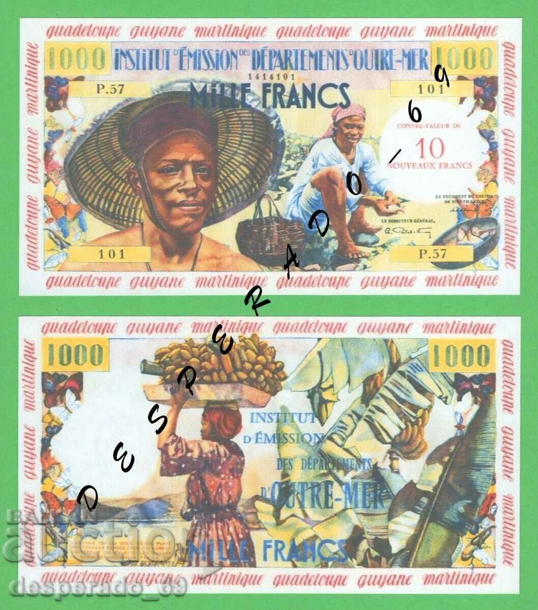 (¯`'•.¸(αναπαραγωγή) ΓΑΛΛΙΚΕΣ ΑΝΤΙΛΕΣ 10 φράγκα 1961 UNC