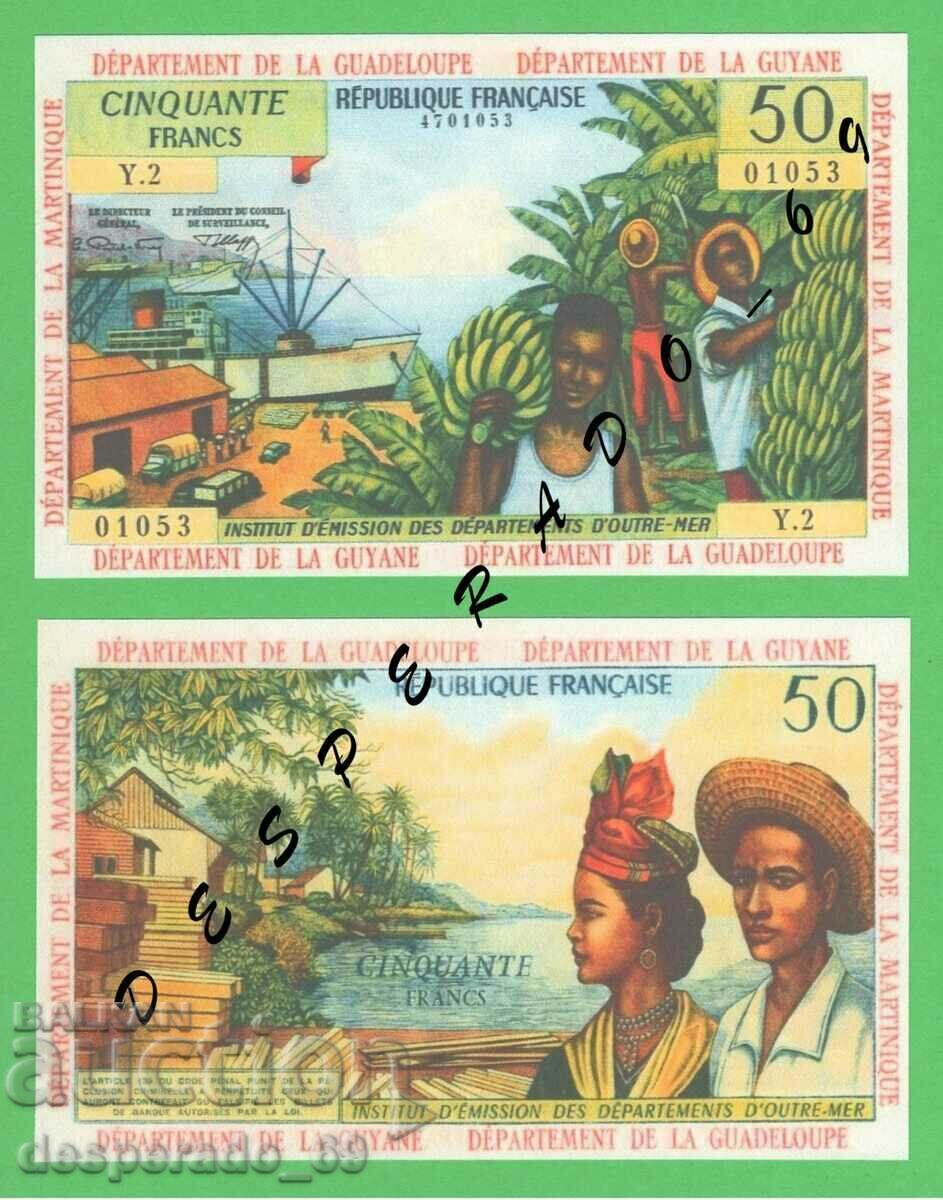 (¯`'•.¸(reproduction) FRENCH ANTILLES 50 francs 1964 UNC